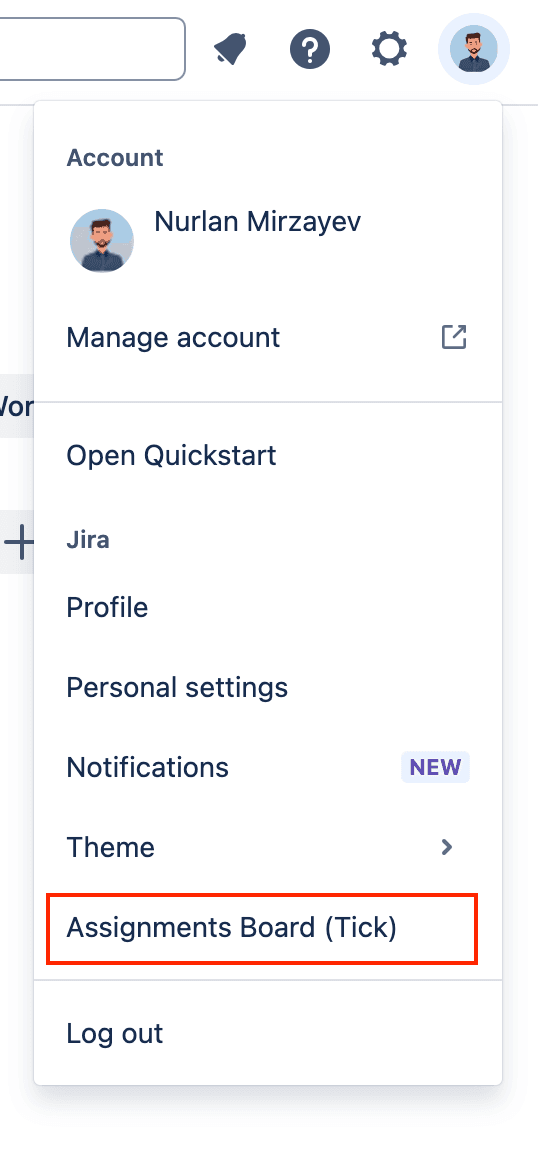 Assignments Board for Tick in Jira User Profile