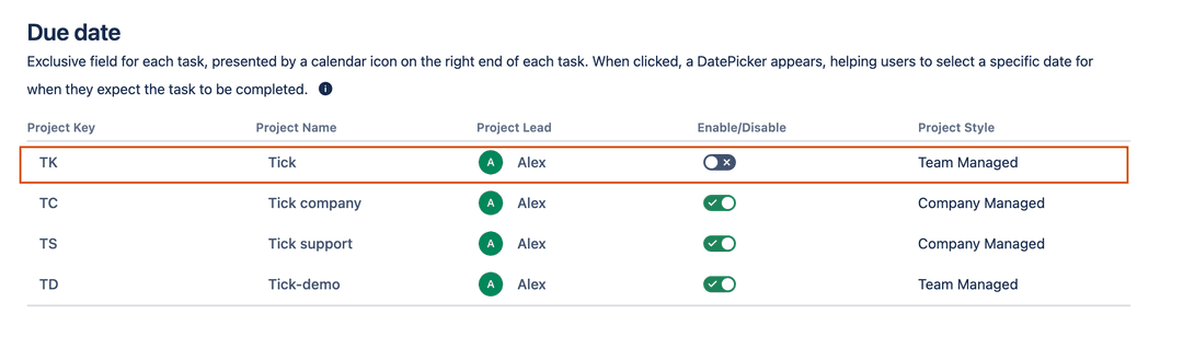 Disable due date for a specific project