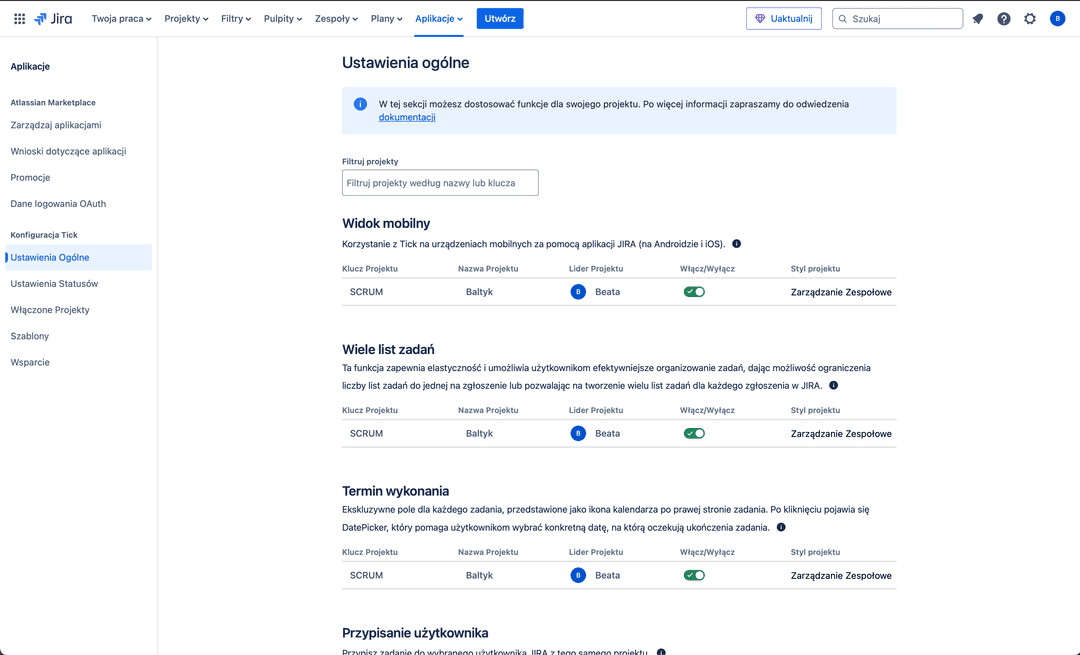 Tick Admin General Settings page in Polish