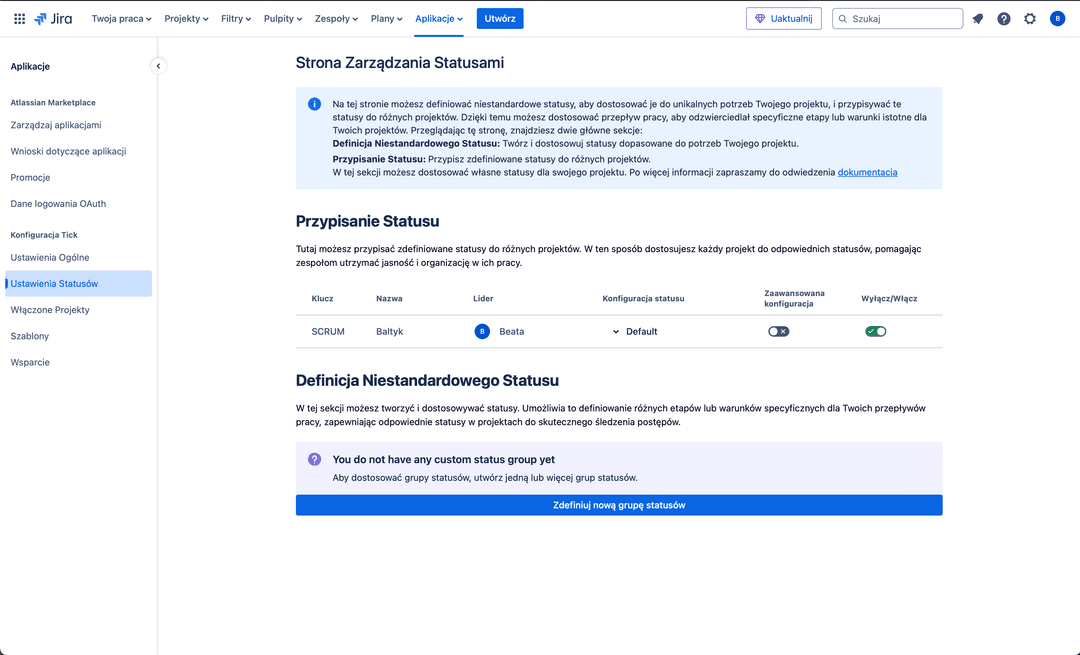 Tick Admin Statuses page in Polish