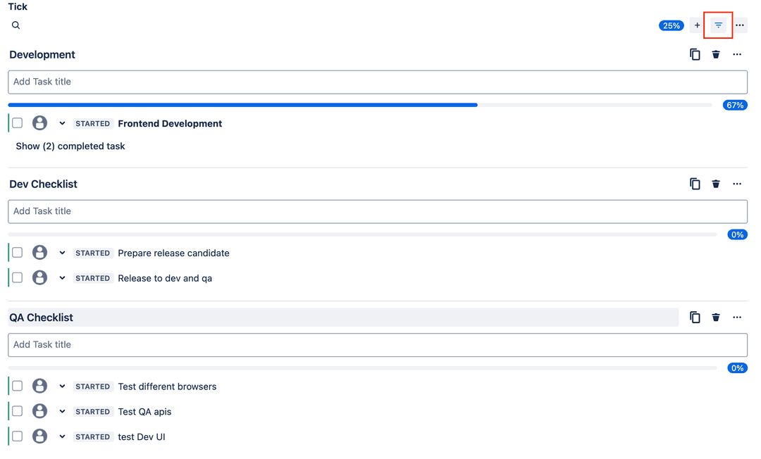 Tick checklist Completed Task Filter 