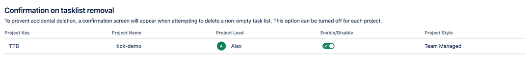 Tick Checklist admin config to enable/disable tasklist remove confirmation.