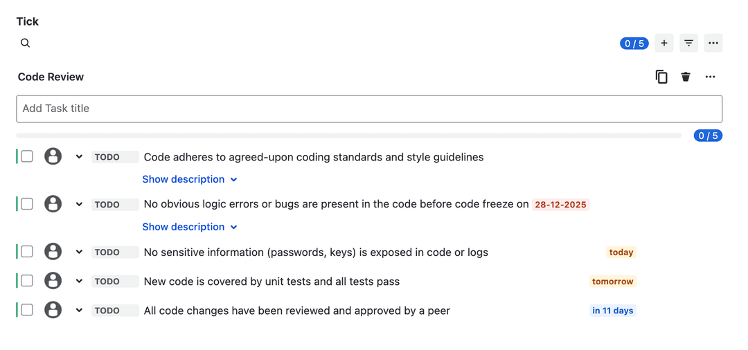 Descriptions are hidden initially