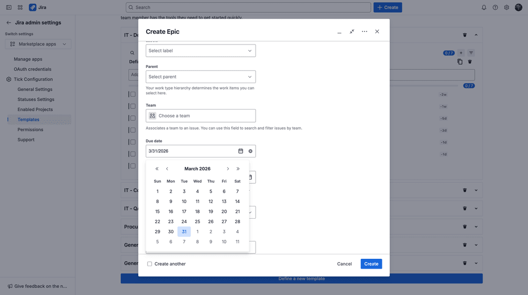 Jira issue with due date entered