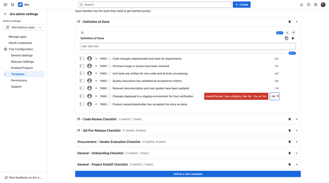 Tick admin dashboard for templates with relative date with invalid date
