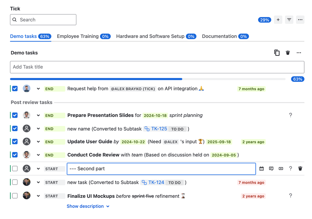 Task editing to make task as separator