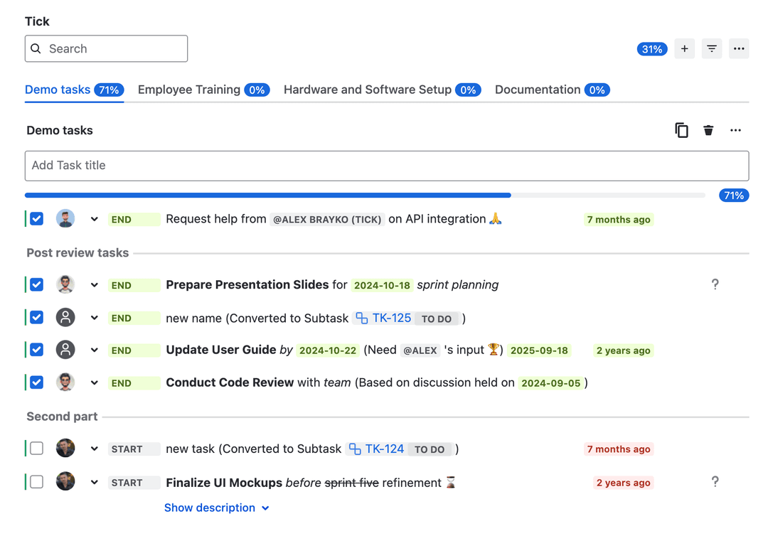 Checklist with two separators