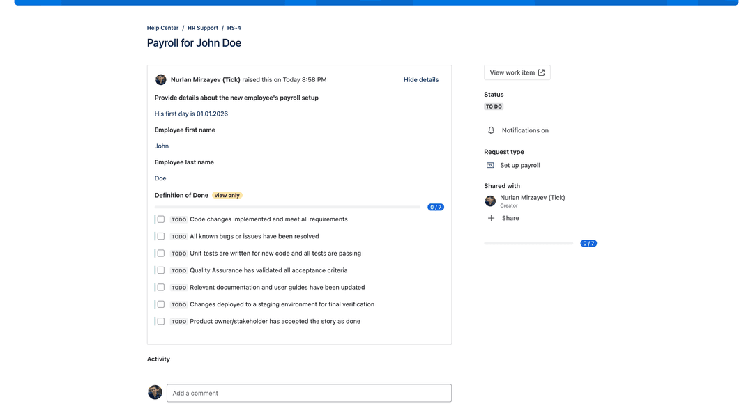 Checklist applied from issue type due to missing template for request type