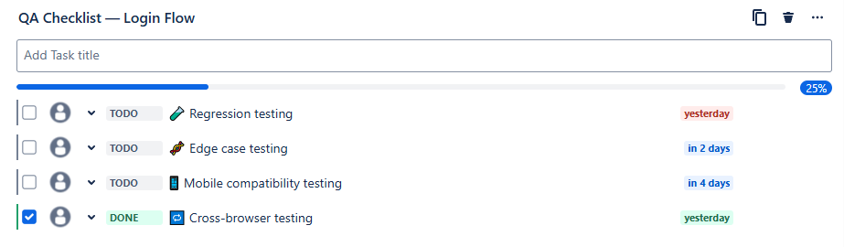 Tick Checklist with Due Date for QA