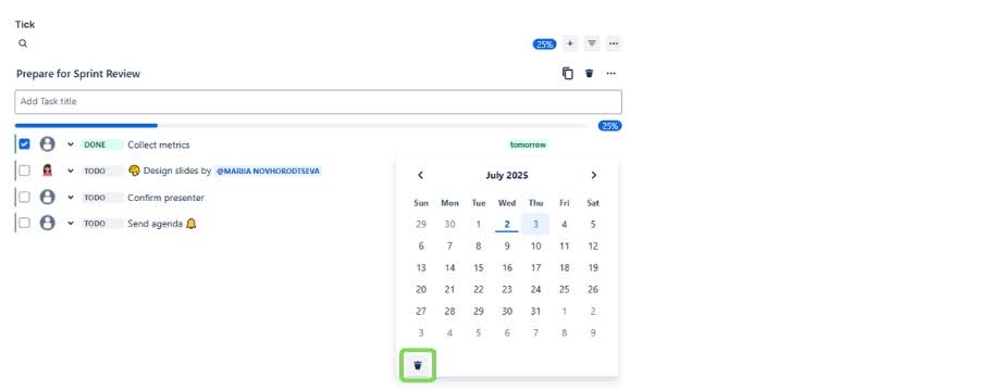 Tick Due Date remove