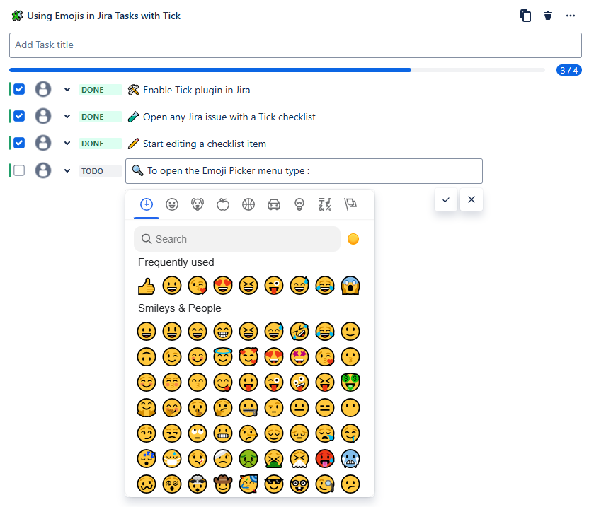 Tick Emoji menu