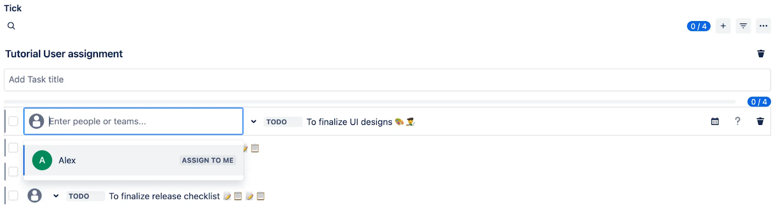 Tick Assigned Task with User Tag