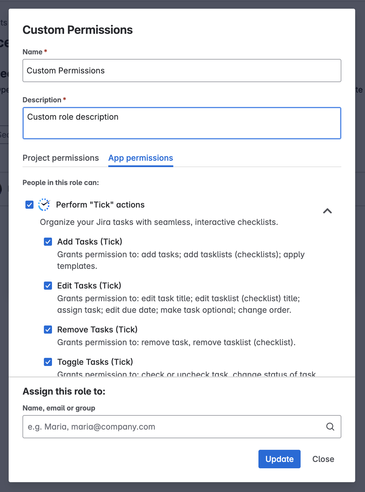 Tick permissions- team managed project